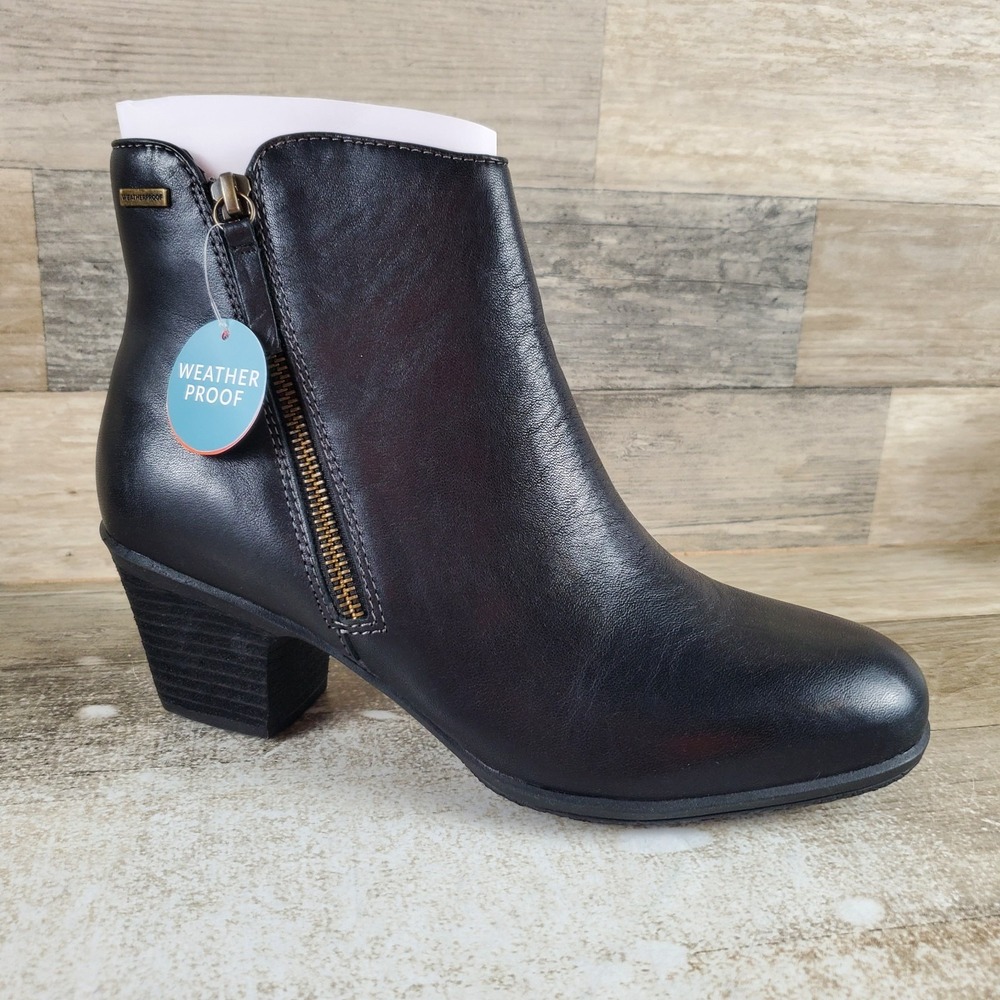 Comfortiva Barras‎ Womens Ankle Boot Sz 9 M Black Leather Round Toe Block Heel